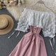 Slash Neck Solid Chiffon Puff Sleeve Flower Party Dress