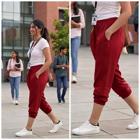 Women's Casual Cropped Harem Joggers with Pockets - 00065#
