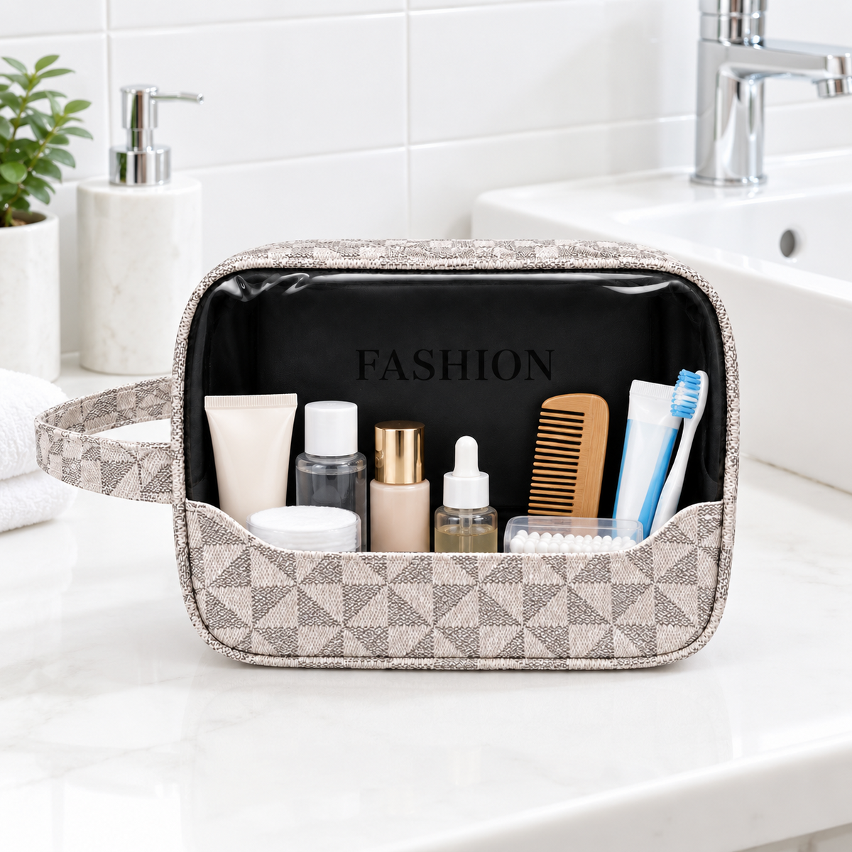 Clear Window Geometric Makeup Bag - 50837