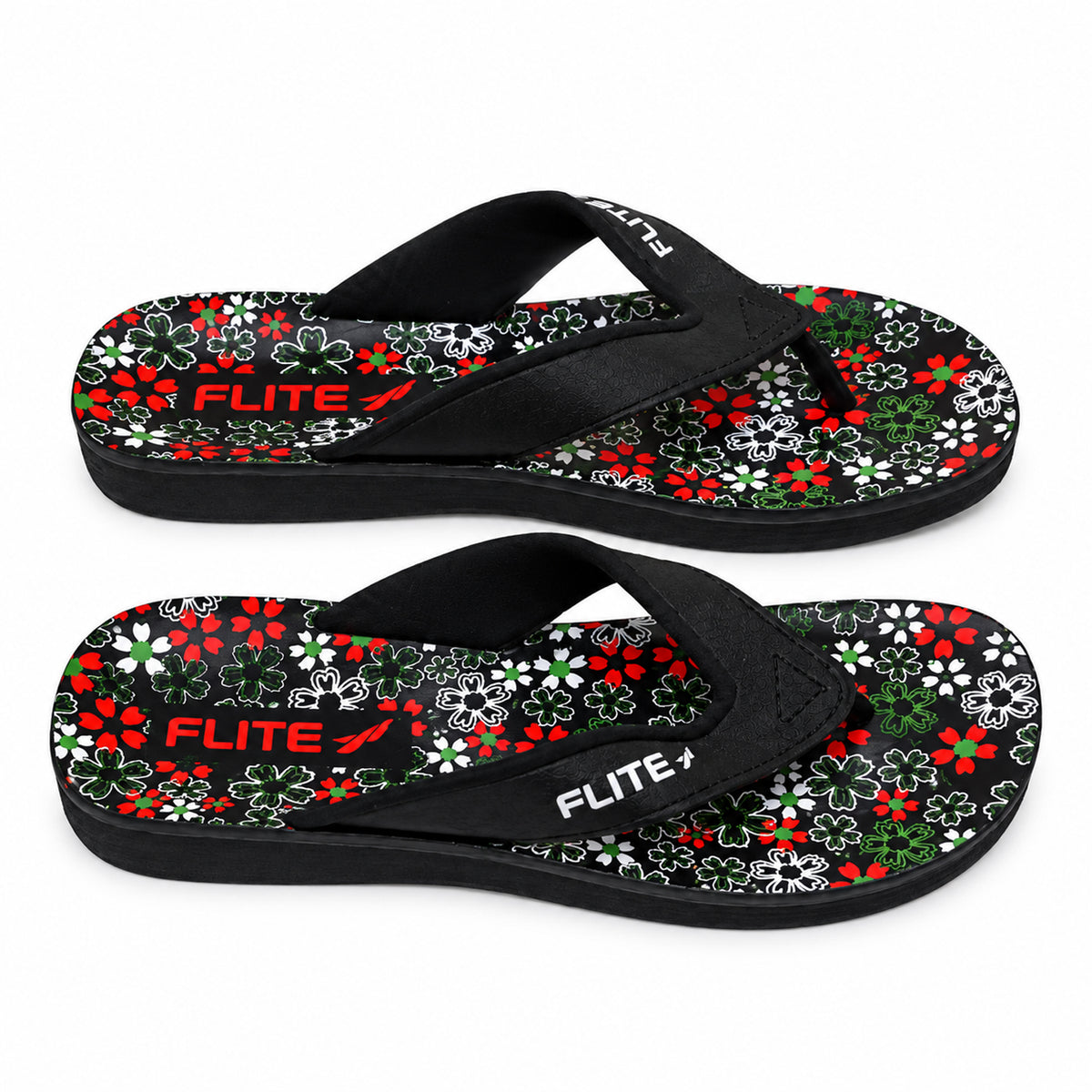 Flite Floral Printed Black Flip-Flops - PU8004