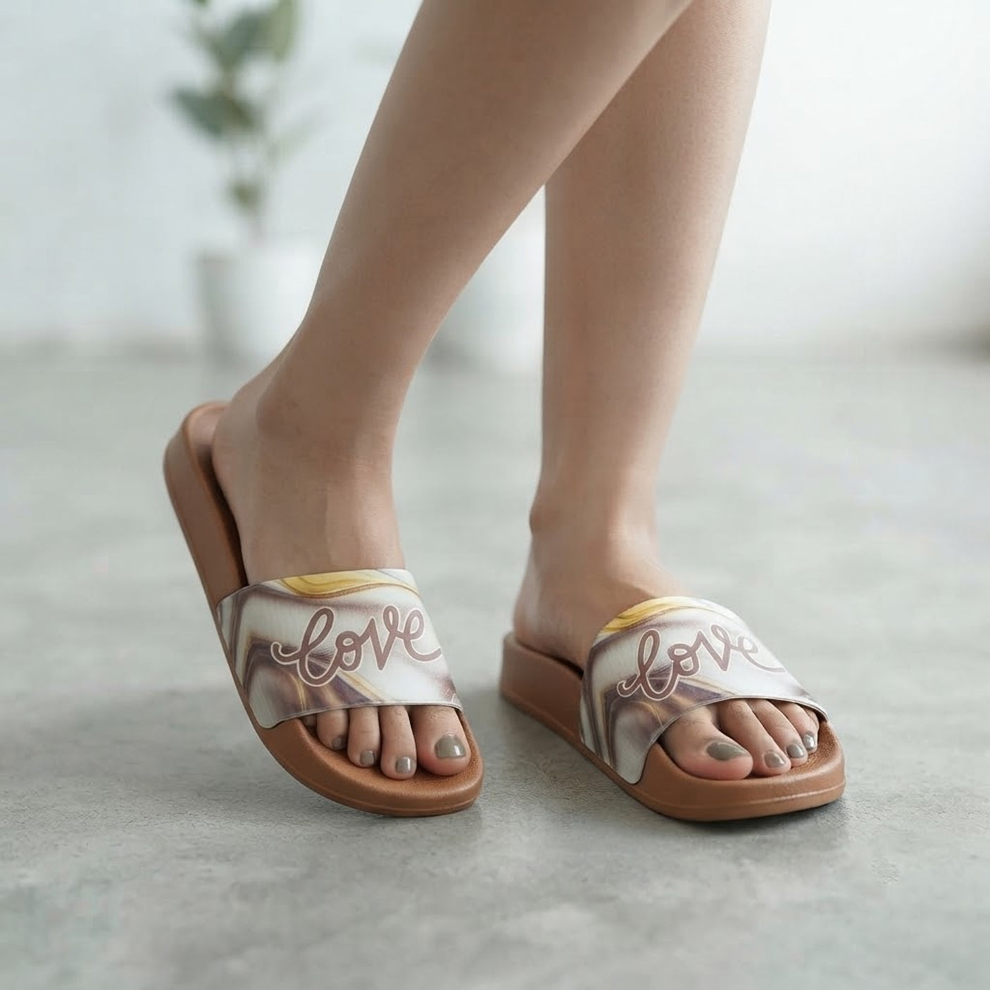 Women's Love Text Printed Trendy Slipper & Sandals - E-606