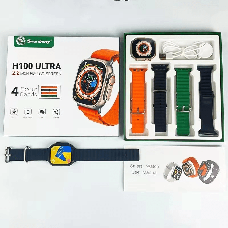 Smartberry H100 Ultra Big Screen Smart Watch With 4 Bands - Pinoyhyper
