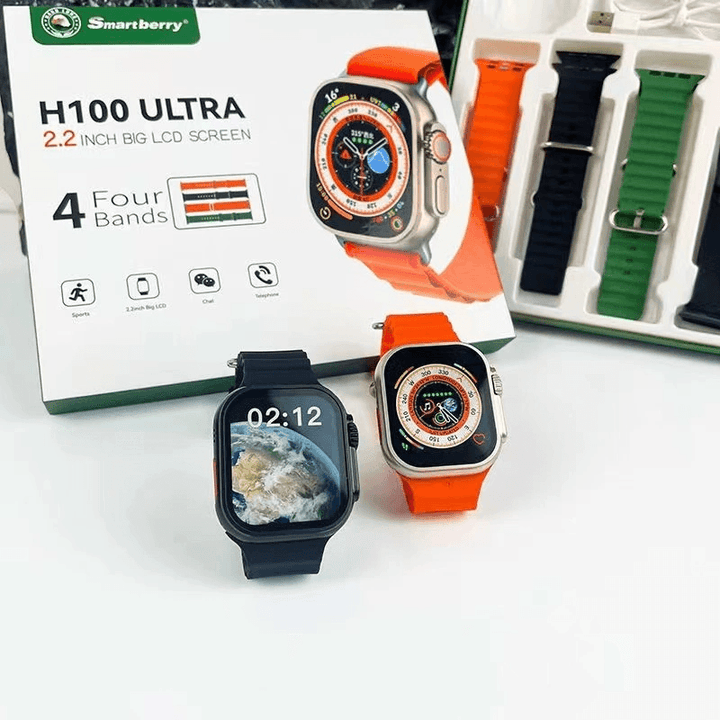 Smartberry H100 Ultra Big Screen Smart Watch With 4 Bands - Pinoyhyper