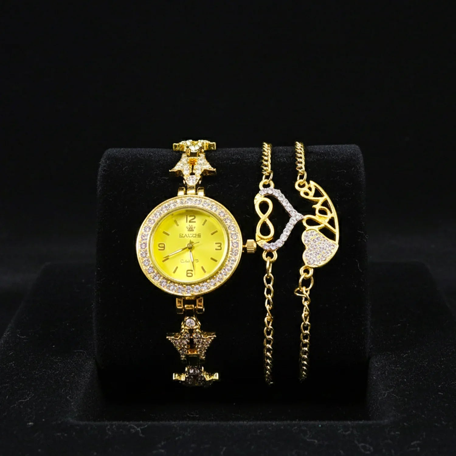 Women’s Crystal Studded Gold Watch with 2 Matching Bracelets - WB45