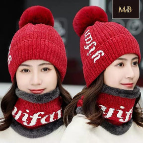 Winter wool cap with scarf - Pinoyhyper
