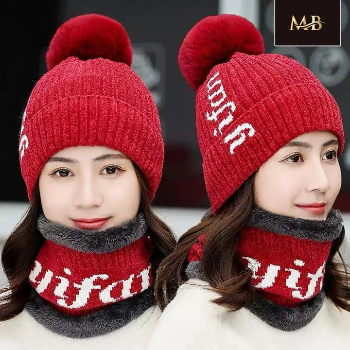 Winter wool cap with scarf - Pinoyhyper