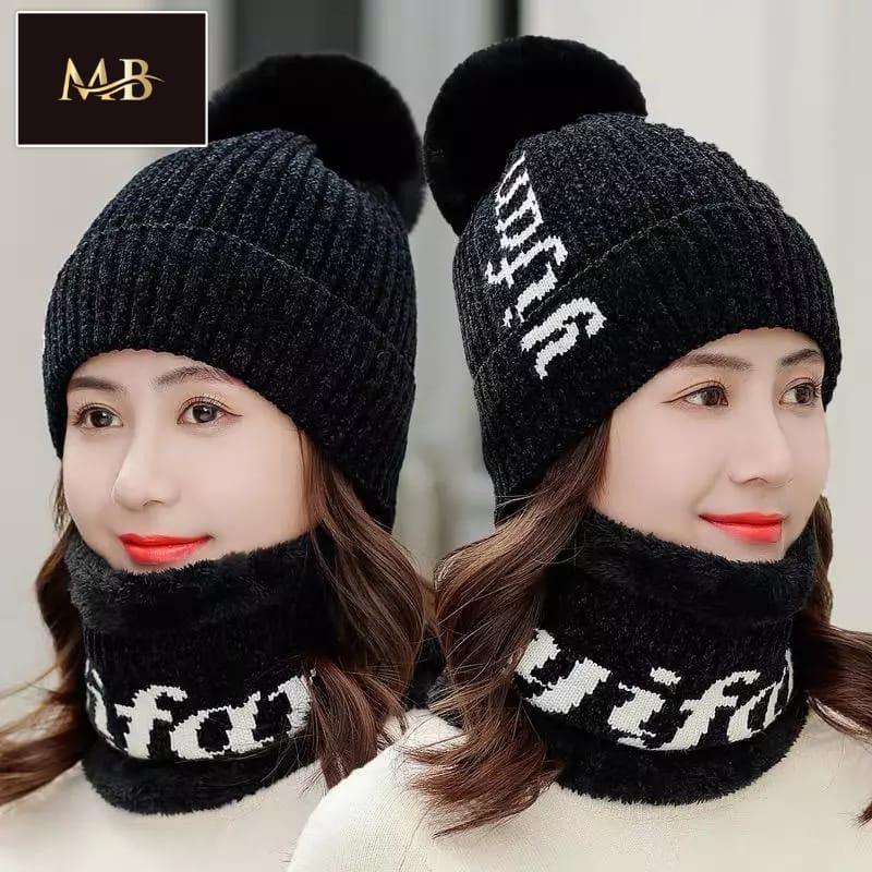 Winter wool cap with scarf - Pinoyhyper