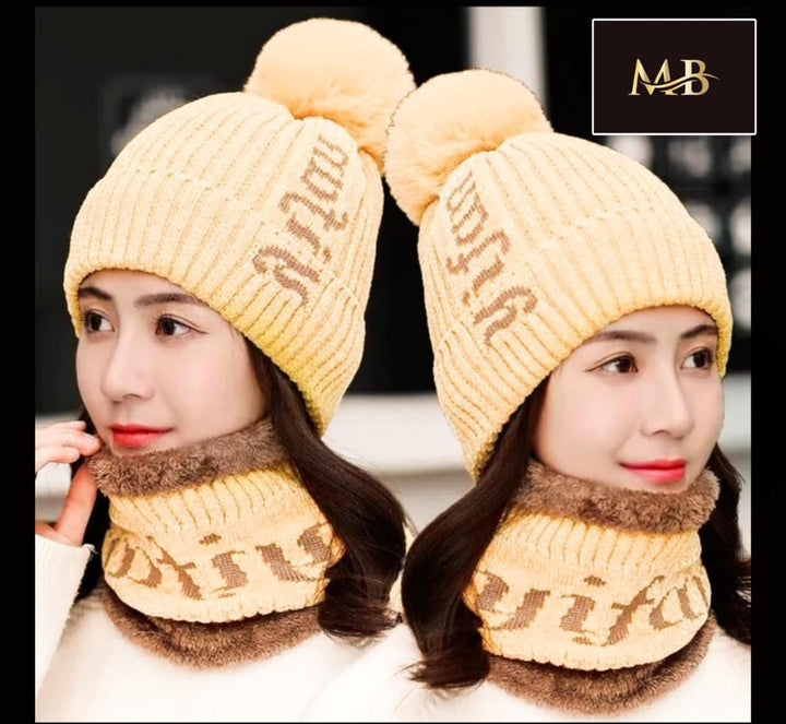 Winter wool cap with scarf - Pinoyhyper
