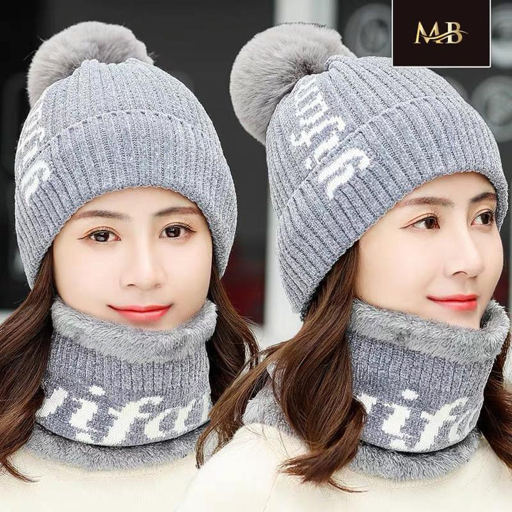 Winter wool cap with scarf - Pinoyhyper