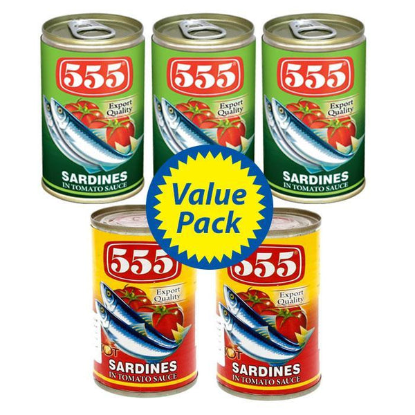 555 Sardines Regular and Hot 5x155gm Value Pack - Pinoyhyper