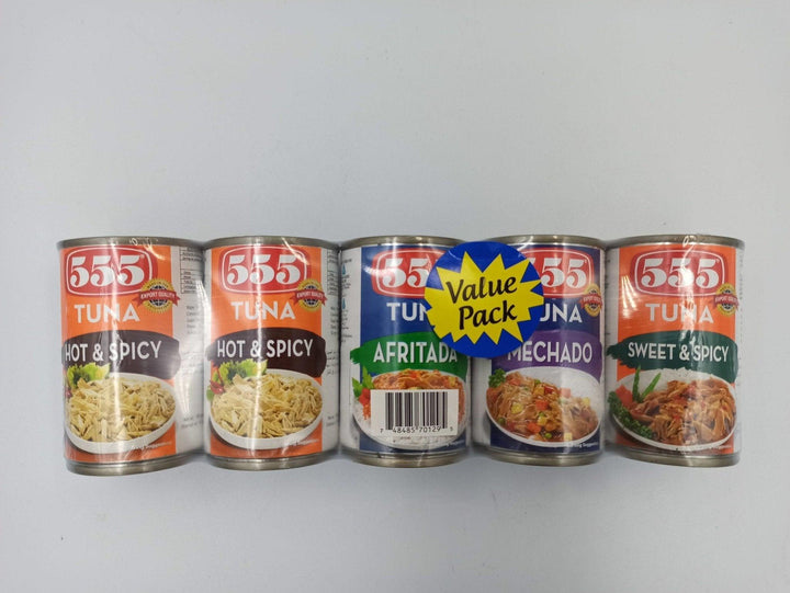 555 Tuna 2 Hot and Spicy 1 Afritada 1 Mechado 1 Sweet and Spicy 155gm Value Pack - Pinoyhyper