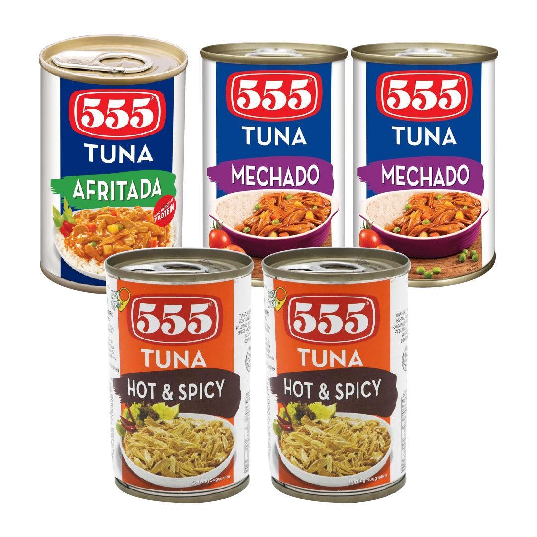 555 Tuna 2 Hot and Spicy 2 Mechado 1 Afritada 155gm Value Pack - Pinoyhyper
