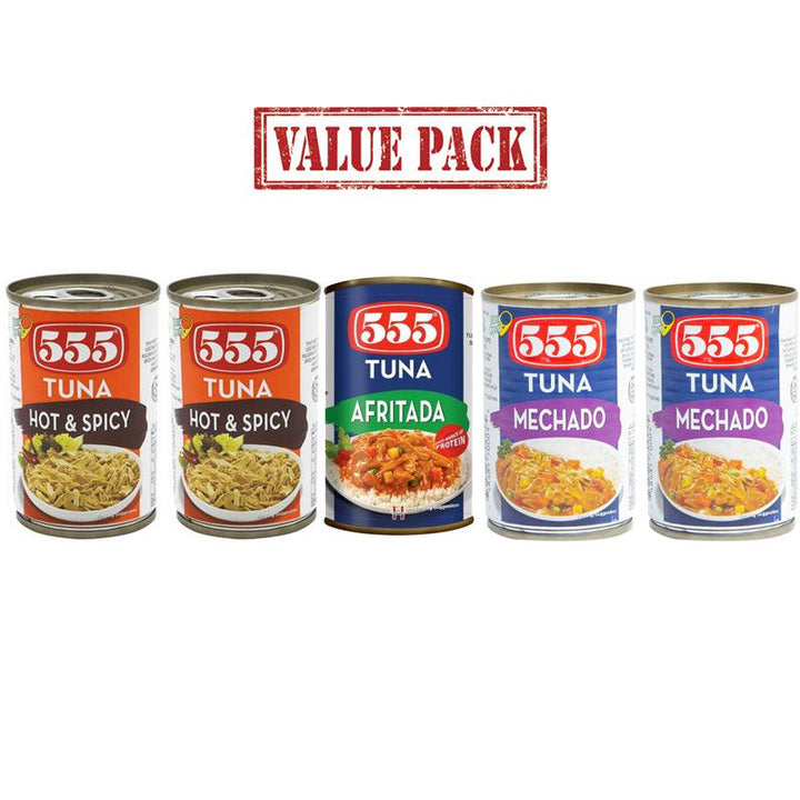 555 Tuna 2 Hot and Spicy 2 Mechado 1 Afritada 155gm Value Pack - Pinoyhyper