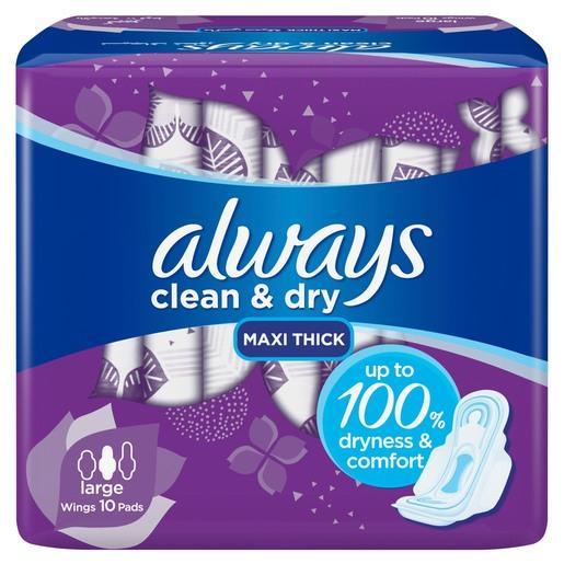 Always Clean & dry Maxi Thick Sanitary Pads With Wing - Large 10pcs - Pinoyhyper