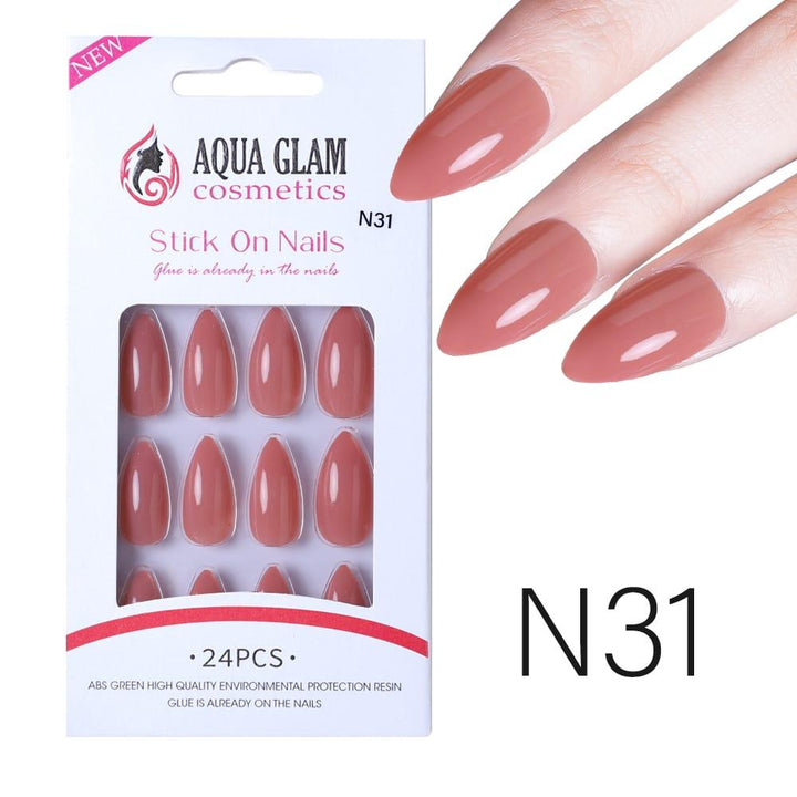 Aqua Glam Nails - Ready to Stick (N Series) - 24 Pcs - Pinoyhyper