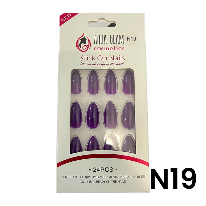 Aqua Glam Nails - Ready to Stick (N Series) - 24 Pcs - Pinoyhyper