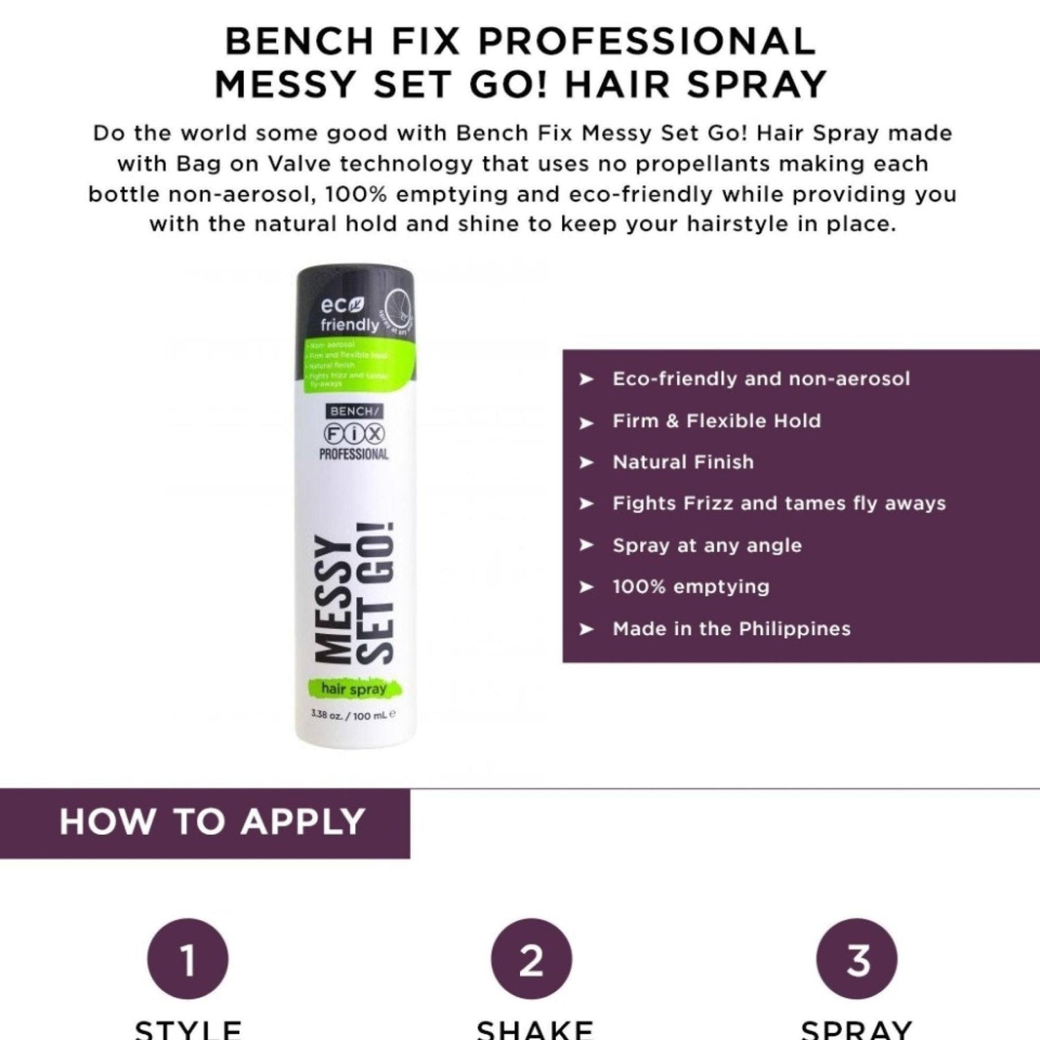 Bench Fix Professional Messy Set Go Hair Spray - 100ml - Pinoyhyper