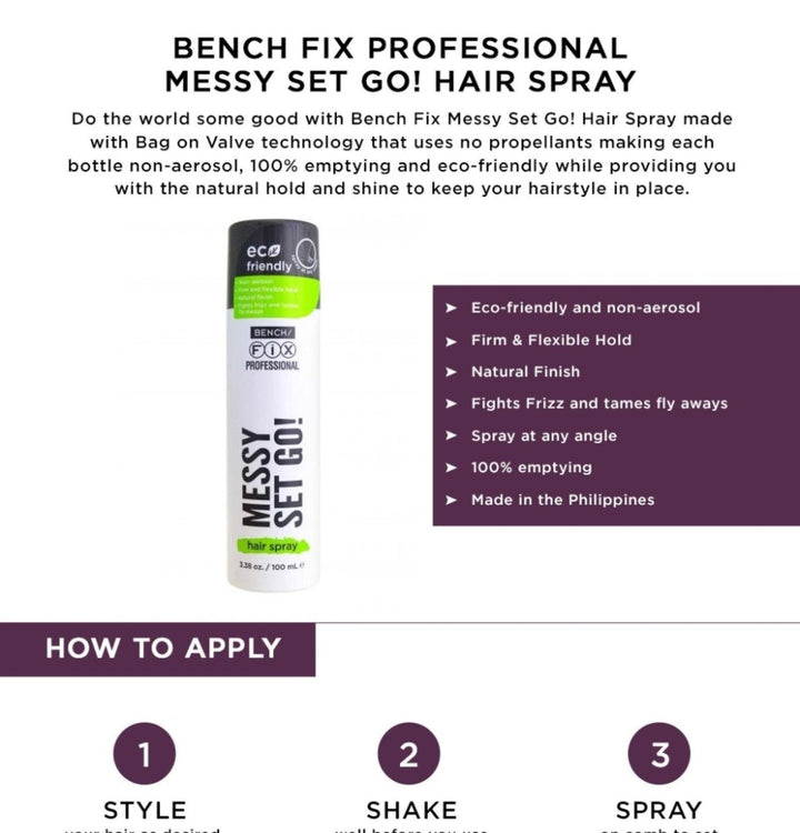 Bench Fix Professional Messy Set Go Hair Spray - 100ml - Pinoyhyper