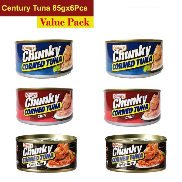 Century Chunky Corned Tuna Sising+Chilli+Original 85gx6Pcs Value Pack - Pinoyhyper