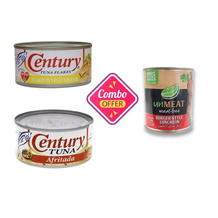 Century Tuna Assorted (2×180gm) + Unmeat Burger Style Luncheon - 200g (Combo Offer) - Pinoyhyper