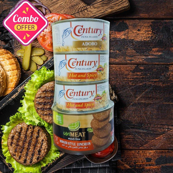 Century Tuna Assorted (3×180gm) + Unmeat Burger Style Luncheon - 360g (Combo Offer) - Pinoyhyper