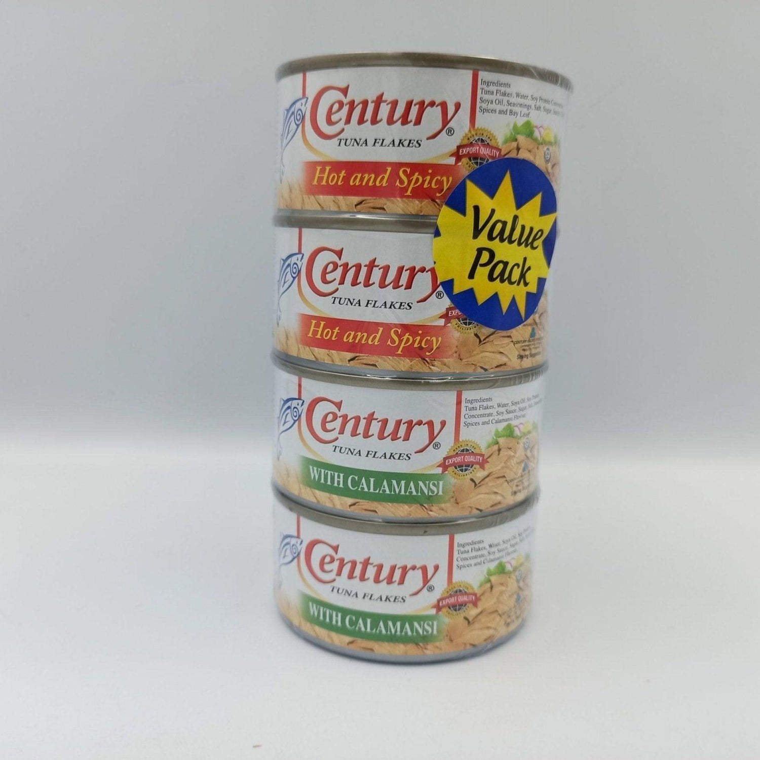 Century Tuna Flakes 2 Hot and Spicy 2 Calamansi 180gm Value Pack - Pinoyhyper