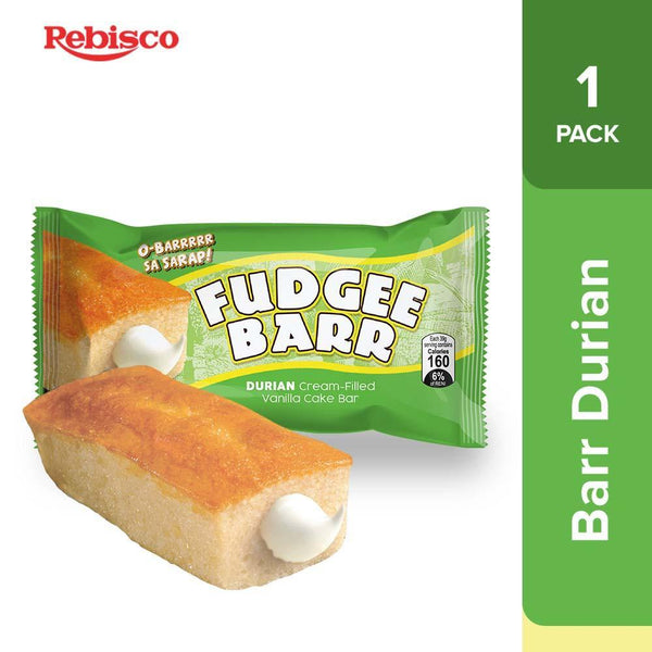 Fudgee Barr Durian Cream filled Vanilla Cake Bar 10 x 39gm - Pinoyhyper