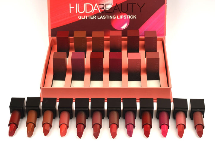 Huda Beauty Glitter Lasting Lipstick Set – Pack of 12 - Pinoyhyper