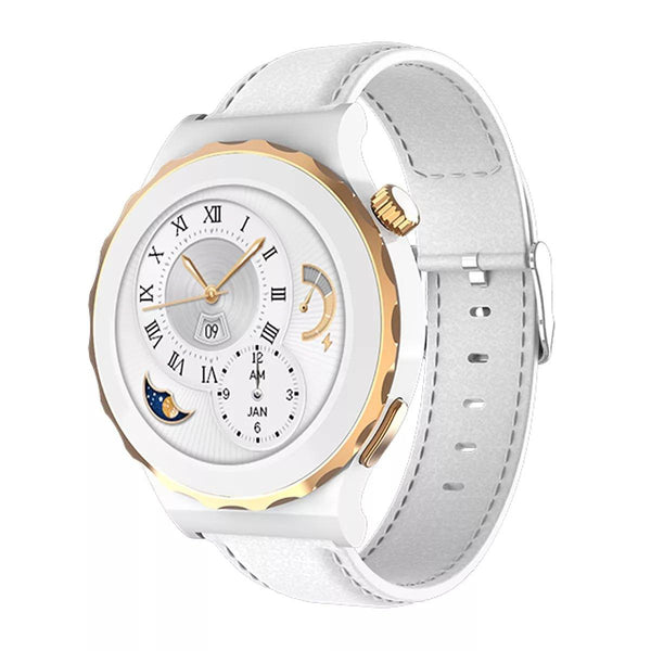 HW3 Smart watch White Leather Strap - Gold 1.35 inch - Pinoyhyper