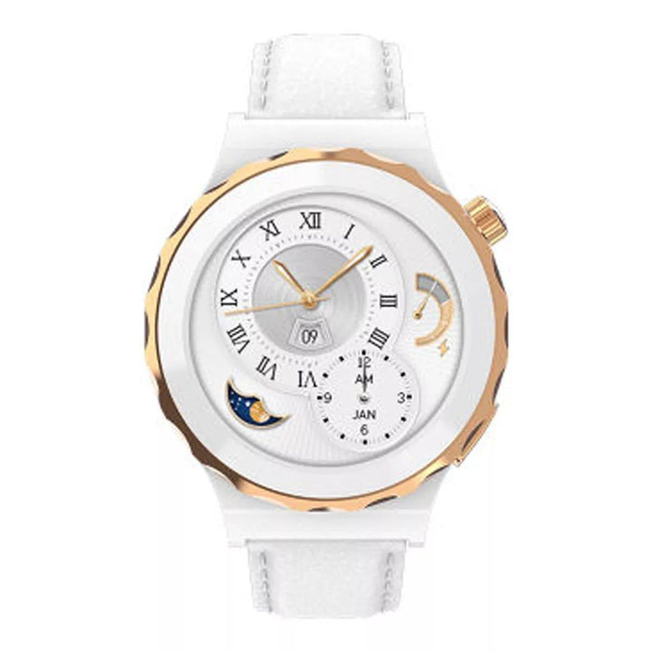 HW3 Smart watch White Leather Strap - Gold 1.35 inch - Pinoyhyper