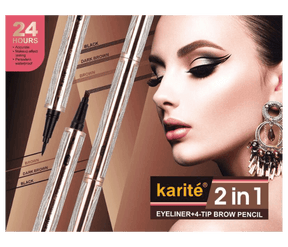 Karite 2 in 1 Black Eyeliner with 4-Tip Brown Eyebrow Pen Pencil - Pinoyhyper
