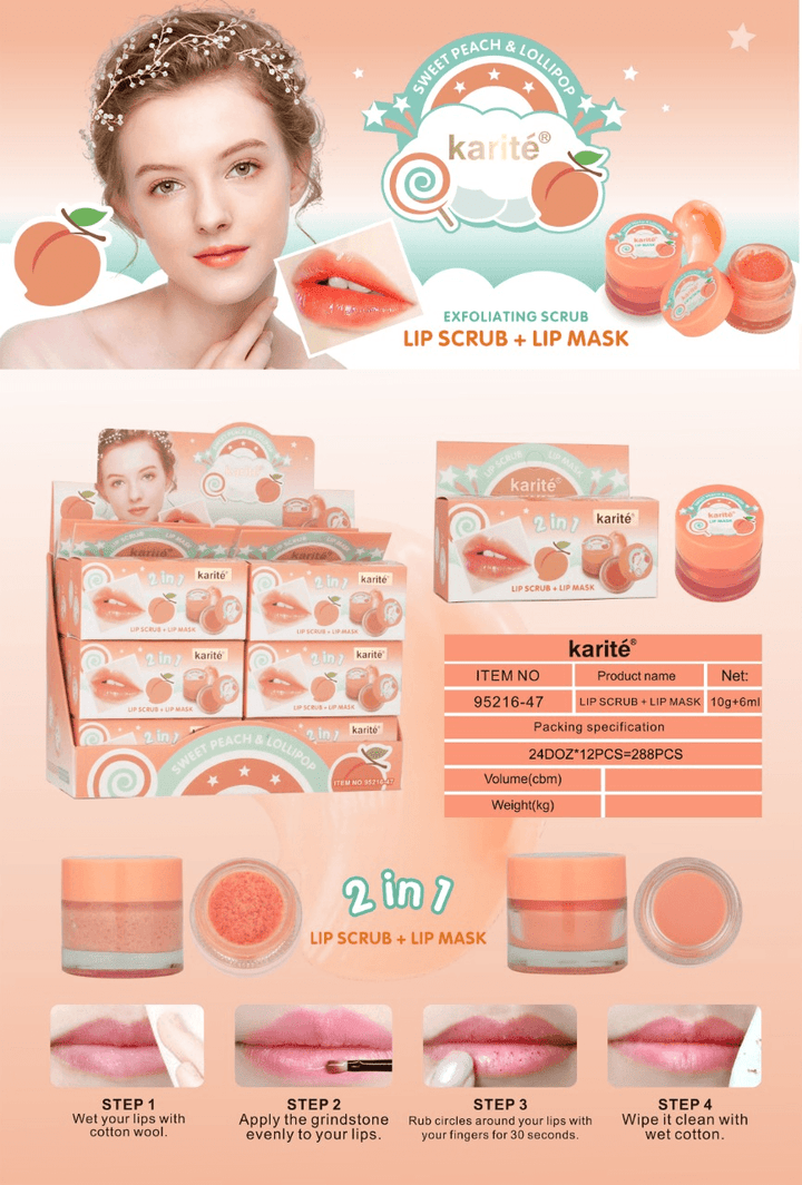 Karite Lip Scrub + Lip Mask Sweet Peach 2 IN 1 - 10g+6ml - Pinoyhyper
