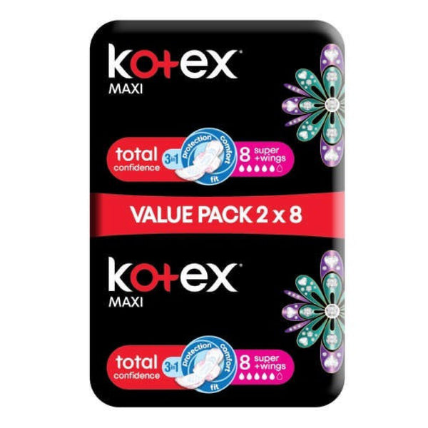 Kotex Maxi Pads total confidence 3in1 2 x 8 Super wings (Value pack) - Pinoyhyper