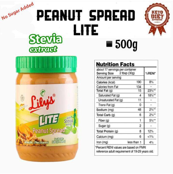 Lily’s Peanut Butter Spread LITE with STEVIA extract for (KETO-LOW CARB DIET) - 500g - Pinoyhyper