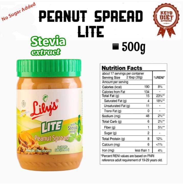 Lily’s Peanut Butter Spread LITE with STEVIA extract for (KETO-LOW CARB DIET) - 500g - Pinoyhyper