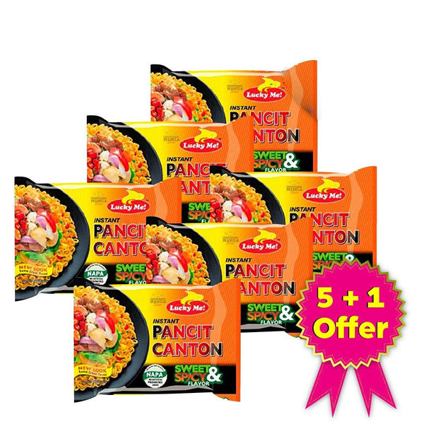 Lucky Me Pancit Canton Sweet and Spicy 60g Pack of 6 - Pinoyhyper