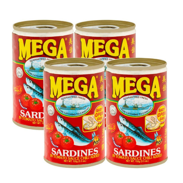 Mega Sardines In Tomato Sauce Hot Value Pack 4 x 155g - Red - Pinoyhyper