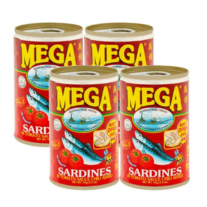 Mega Sardines In Tomato Sauce Hot Value Pack 4 x 155g - Red - Pinoyhyper