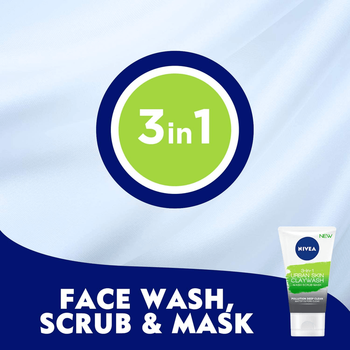NIVEA Face Wash Scrub Mask 3in1 Urban Skin Claywash - 150ml - Pinoyhyper