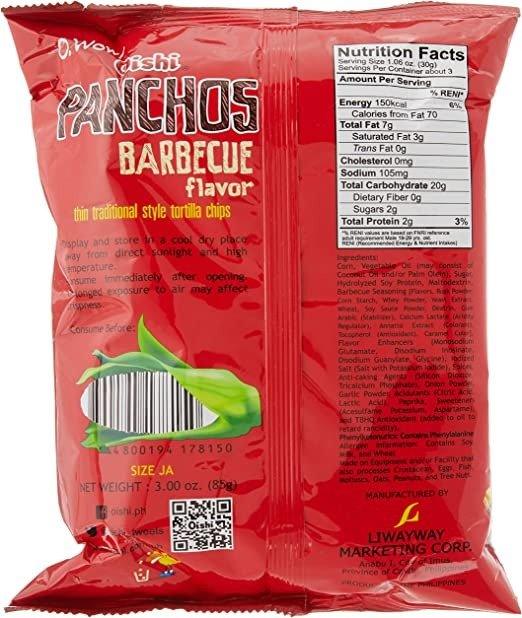 Oishi Barbecue Flavour Panchos Chips - 85g - Pinoyhyper