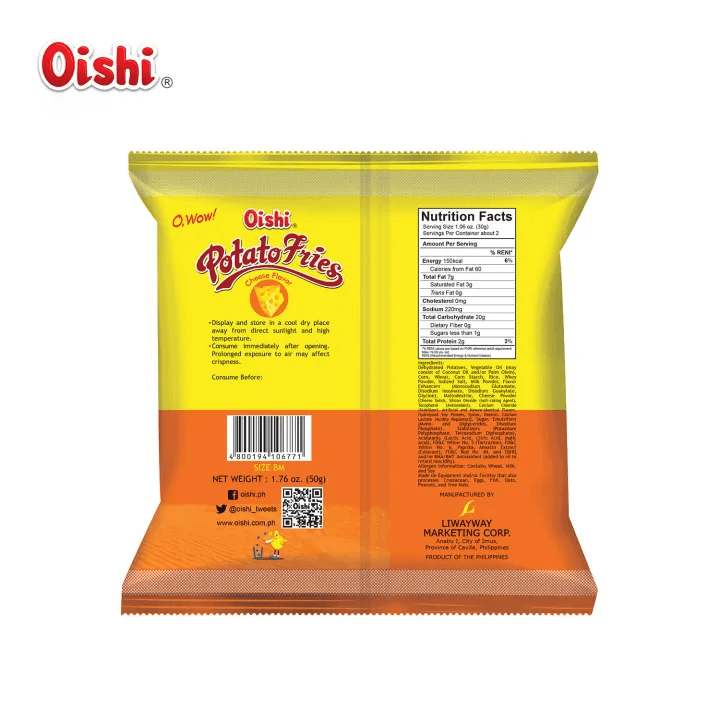 Oishi Potato Fries Cheese (Baked Not Fried) - 50g - Pinoyhyper