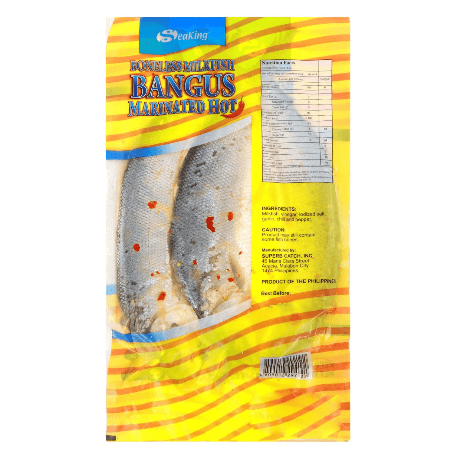 Sea King Boneless Milkfish Marinated Hot (Frozen) - 500g - Pinoyhyper