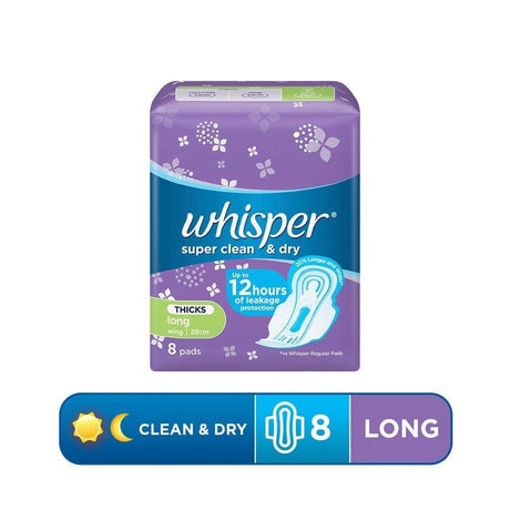 Whisper Super Clean & Dry Long Heavy Flow (28cm) With Wings 8 Sanitary Pads - Pinoyhyper