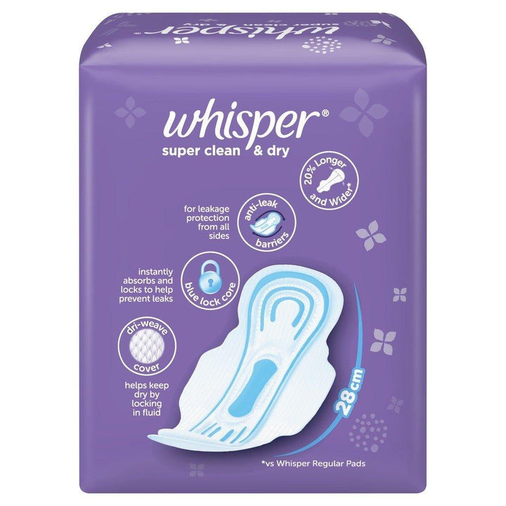 Whisper Super Clean & Dry Long Heavy Flow (28cm) With Wings 8 Sanitary Pads - Pinoyhyper